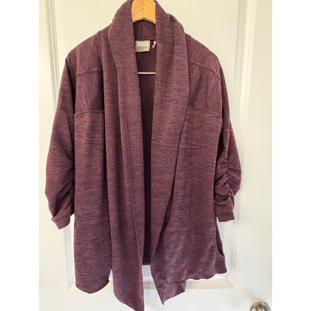 Athleta Womens Plum Purple Space Dye Ruched Sleeve Open Front Cardigan XS 906180